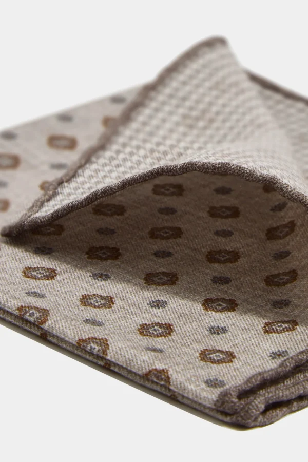 Taupe fancy reversible pocket square - Made in Italy