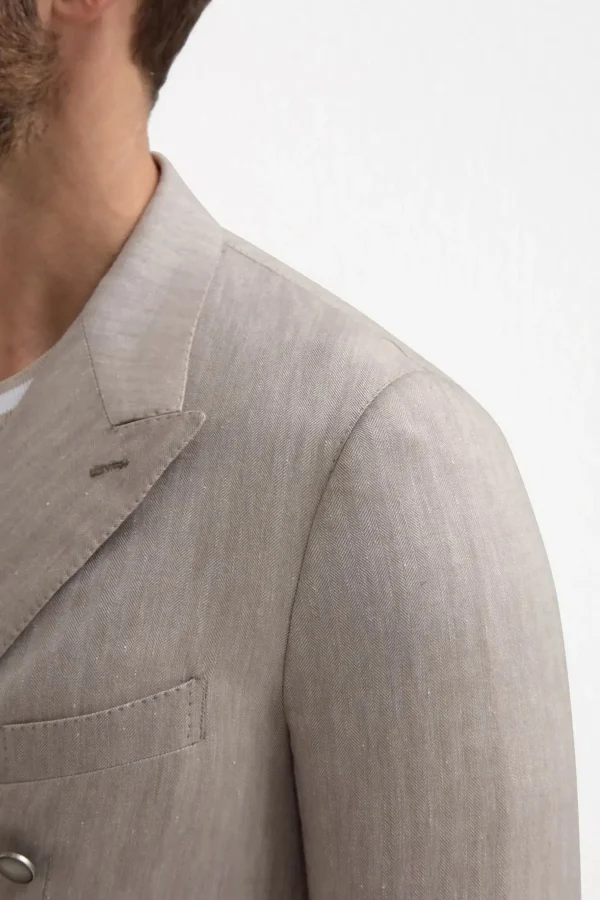 Taupe herringbone double breasted jacket - Made in Italy