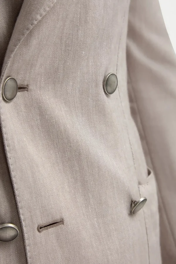 Taupe herringbone double breasted jacket - Made in Italy