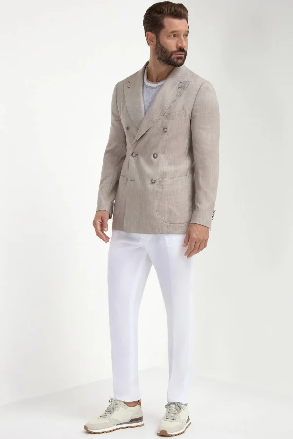 Taupe herringbone double breasted jacket - Made in Italy