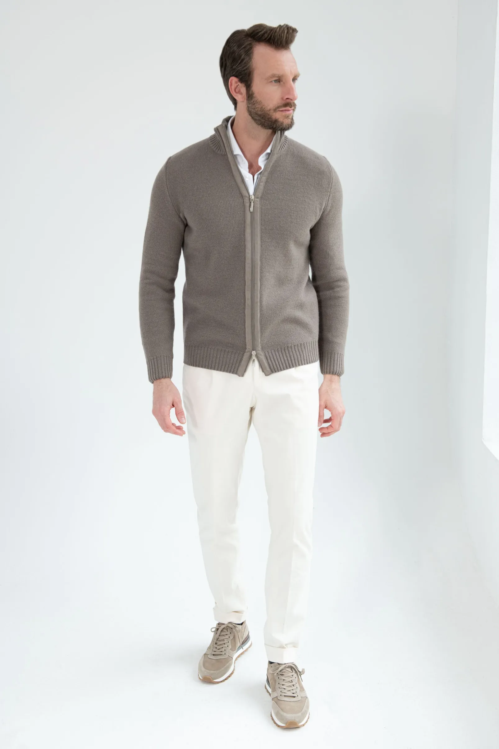 taupe_honeycomb_cashmere__4.webp Taupe honeycomb cashmere blend full zip – Made in Italy