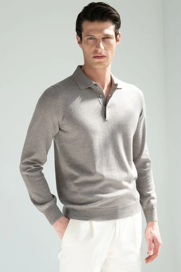 Taupe Merino polo – Made in Italy