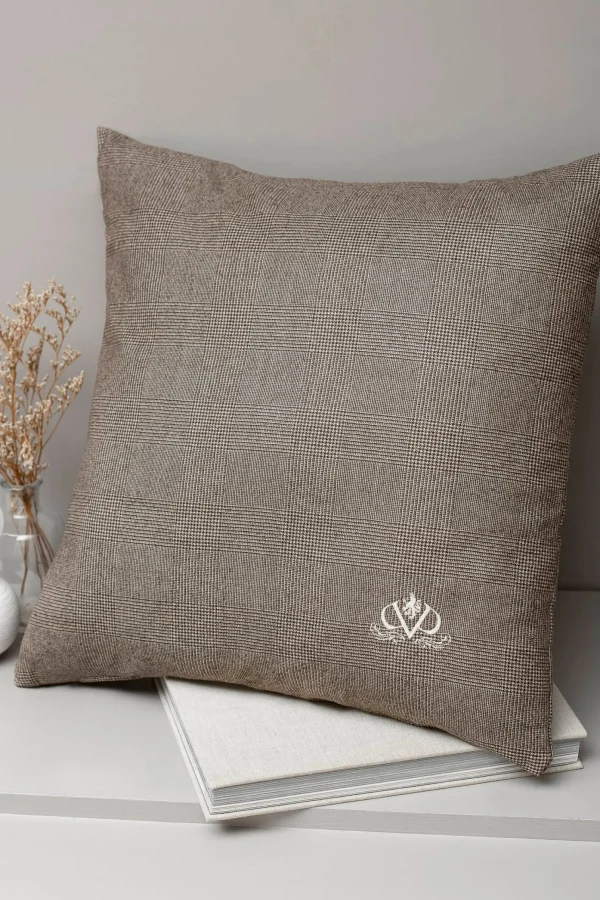 Taupe Prince of Wales wool cushion - Made in Italy