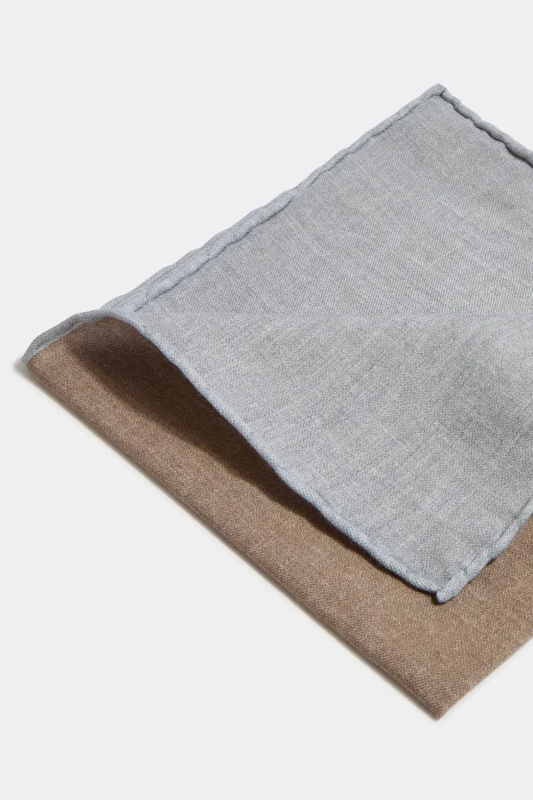 Taupe reversible pocket square - Made in Italy
