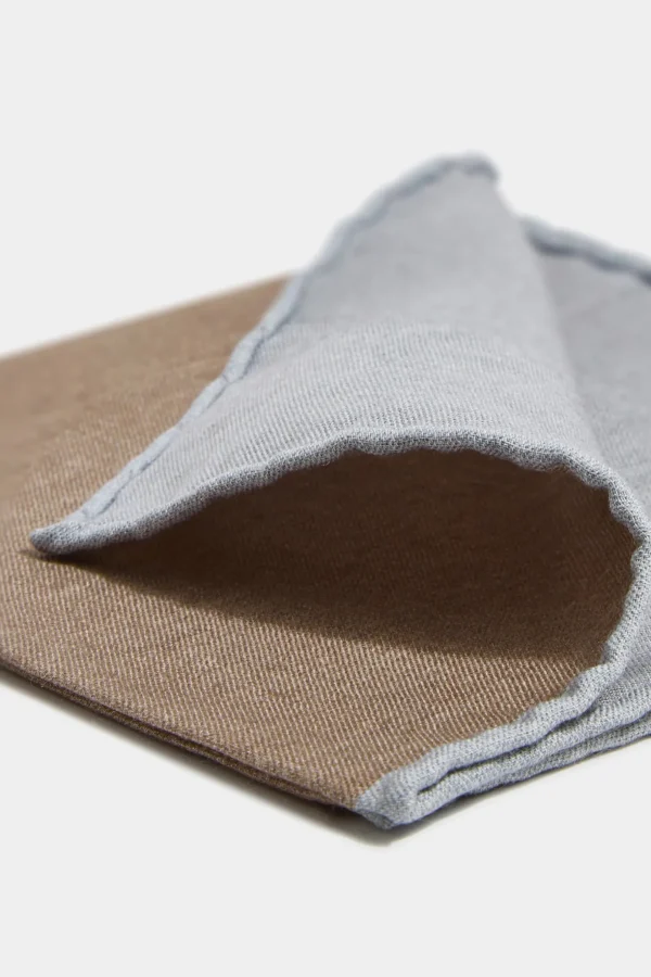 Taupe reversible pocket square - Made in Italy