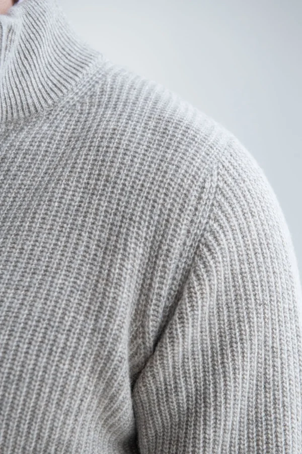 Taupe ribbed cashmere blend cardigan – Made in Italy