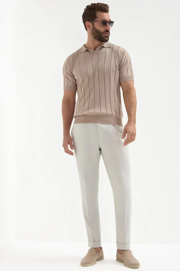 Taupe ribbed polo - Made in Italy