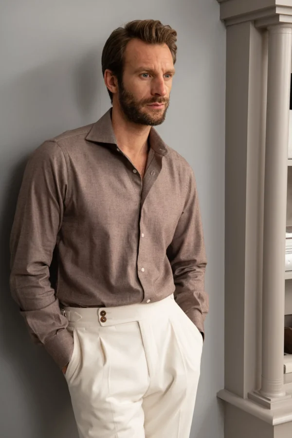 Taupe Shirt - Flannel Touch - Made in Italy