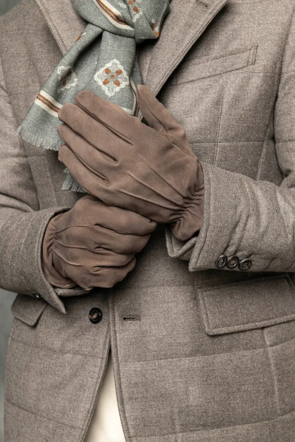 Taupe suede gloves - Made in Italy