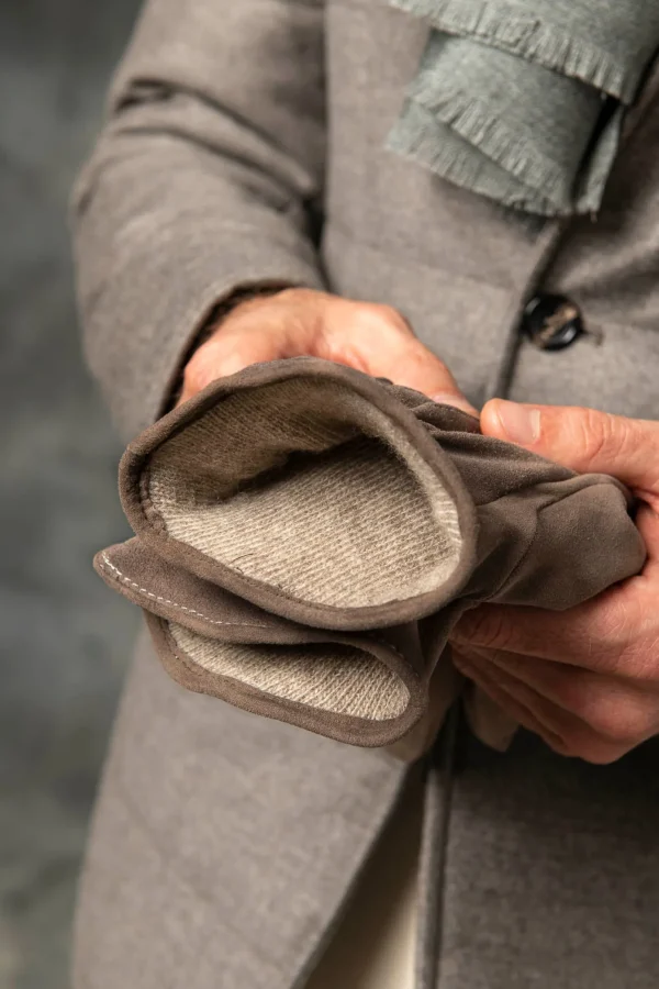 Taupe suede gloves - Made in Italy
