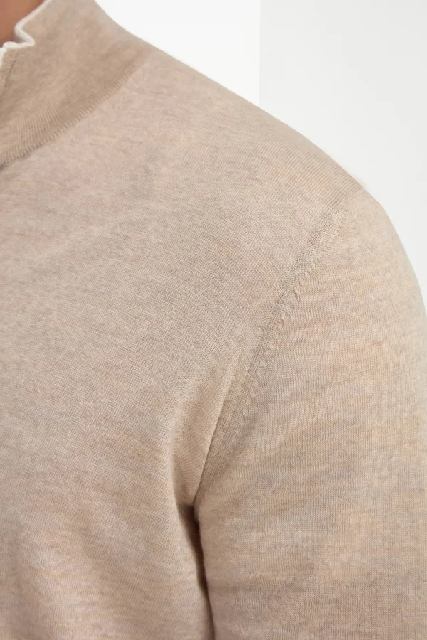 Taupe Tasmanian wool full zip cardigan - Made in Italy