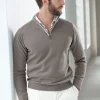 Taupe wool and cashmere half zip - Made in Italy