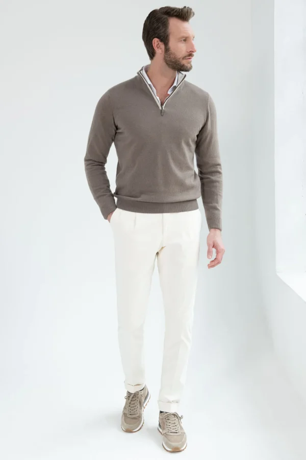 Taupe wool and cashmere half zip - Made in Italy