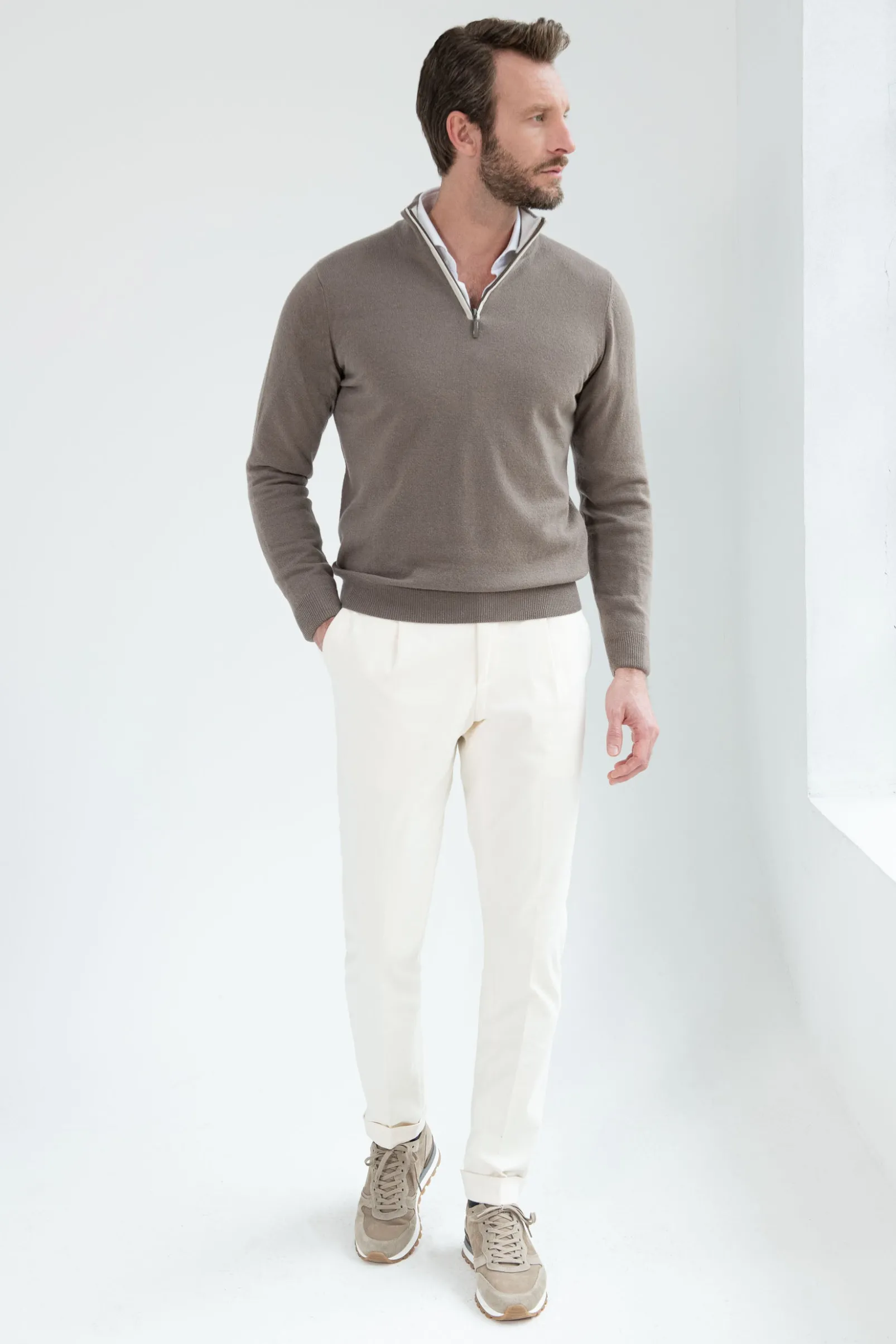 taupe_wool_and_cashmere_h_2.webp Taupe wool and cashmere half zip - Made in Italy
