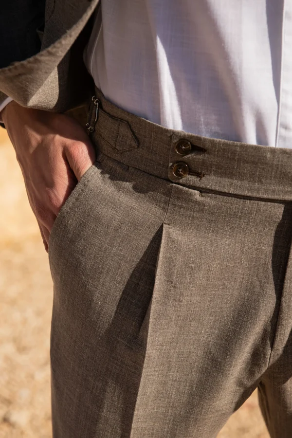 Tobacco suit in wool silk and linen - Made in Italy