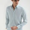 Water green chambray button down shirt - Made in Italy