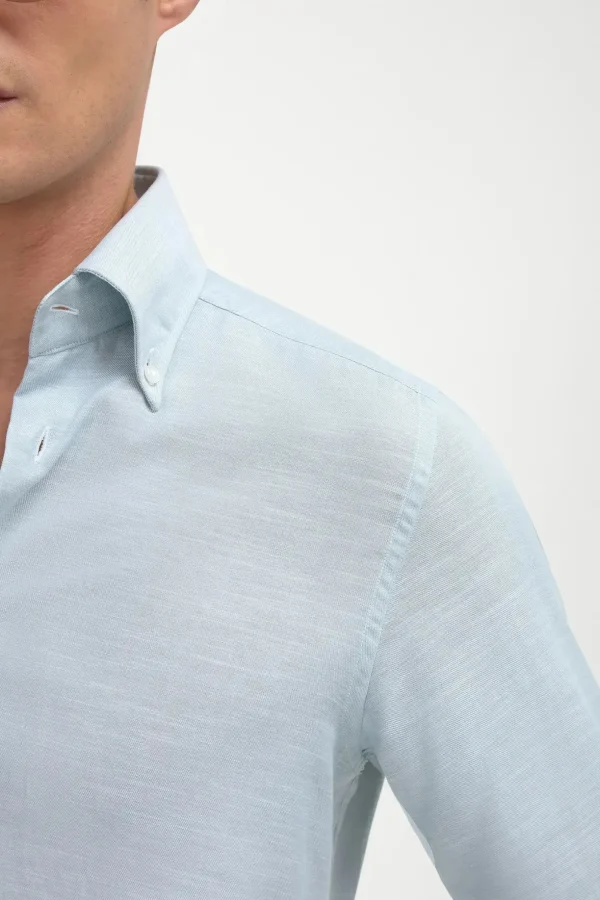 Water green chambray button down shirt - Made in Italy