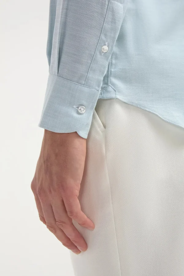 Water green chambray button down shirt - Made in Italy