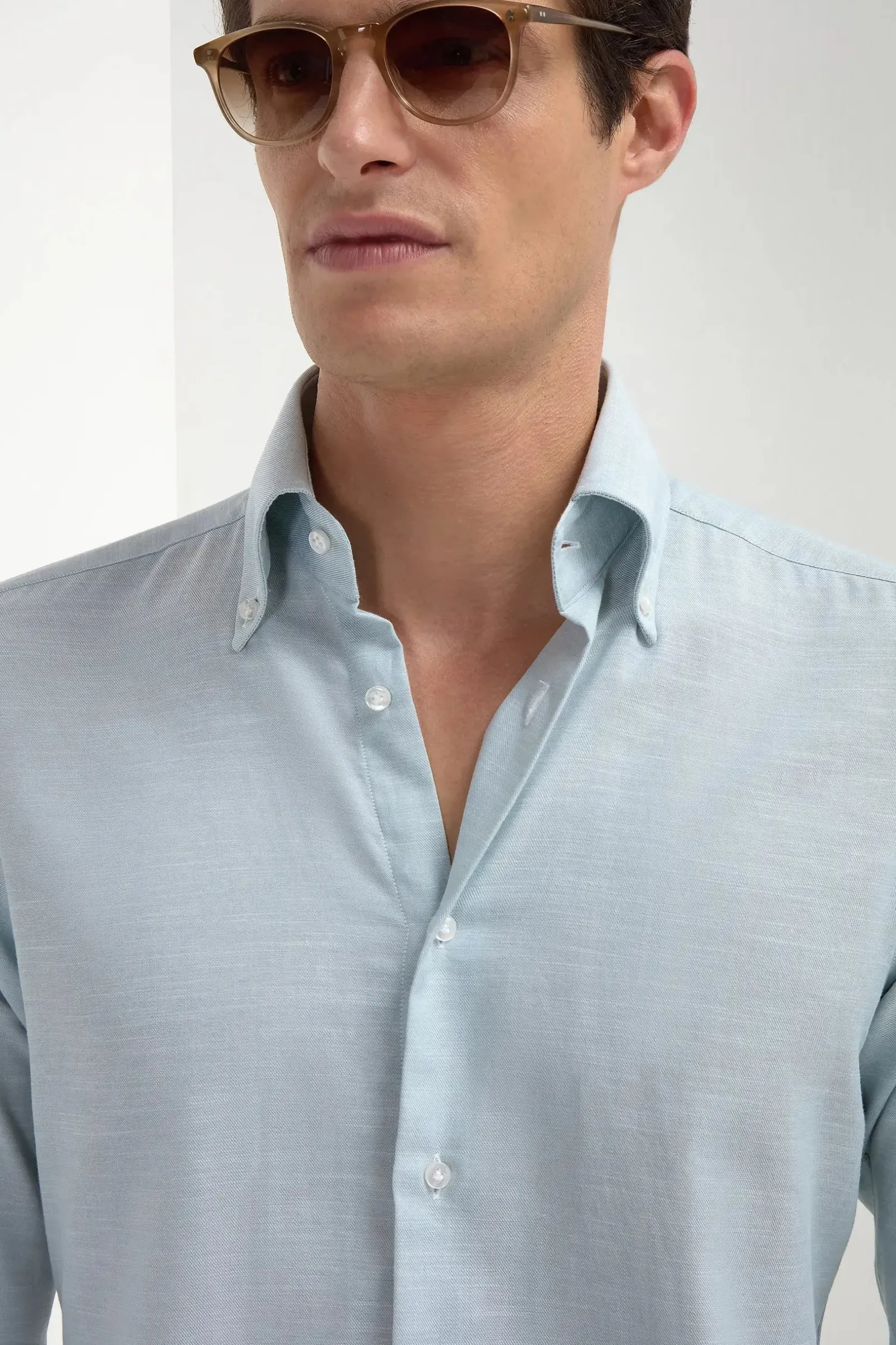 water_green_chambray_butt_3.webp Water green chambray button down shirt - Made in Italy