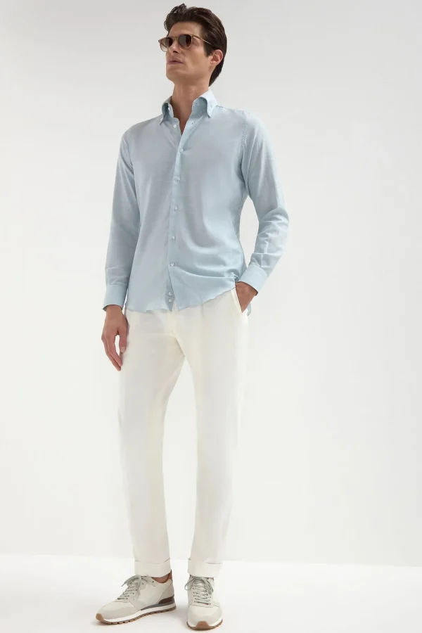Water green chambray button down shirt - Made in Italy