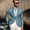 Water green herringbone jacket in wool silk and linen - Made in Italy