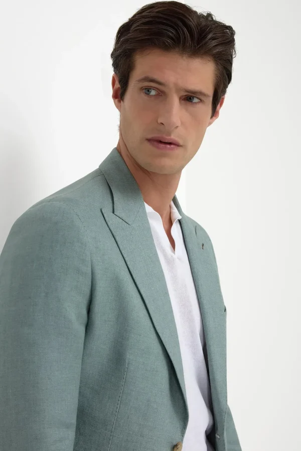 Water green linen jacket - Made in Italy