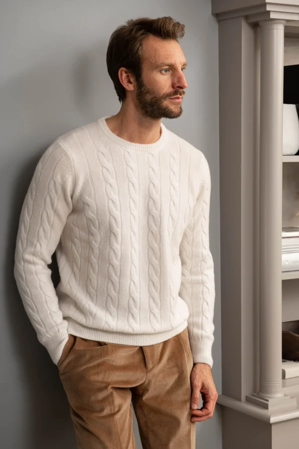 White cable knit sweater – Made in italy