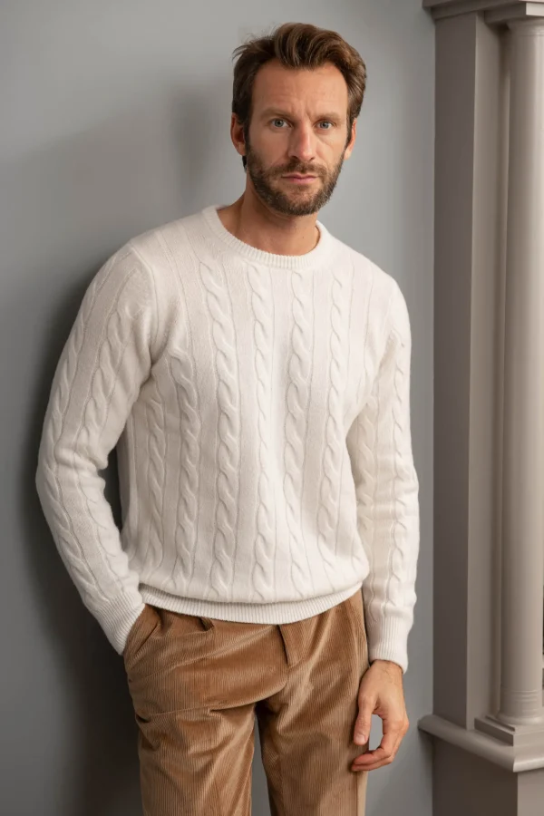 White cable knit sweater – Made in italy