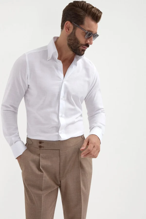 White chambray button down shirt - Made in Italy