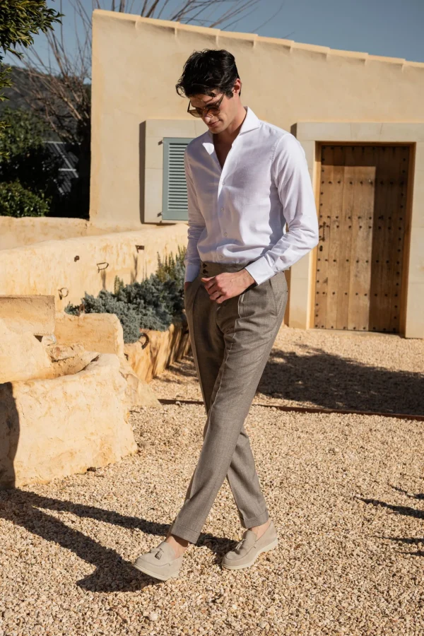 White chambray cotton shirt - Made in Italy