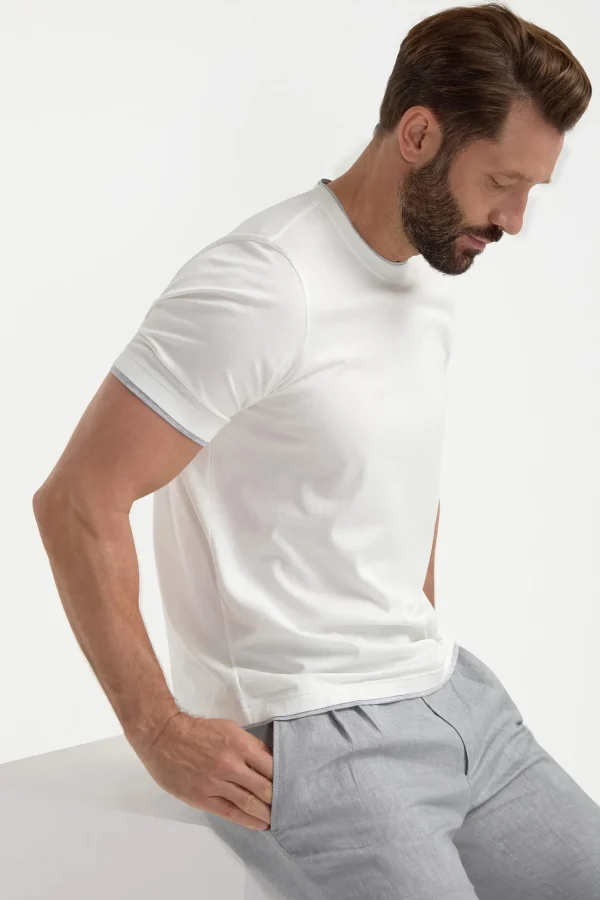 White cotton t-shirt with collar detail - Made in Italy