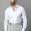 White herringbone cotton and Tencel™ shirt - Made In Italy