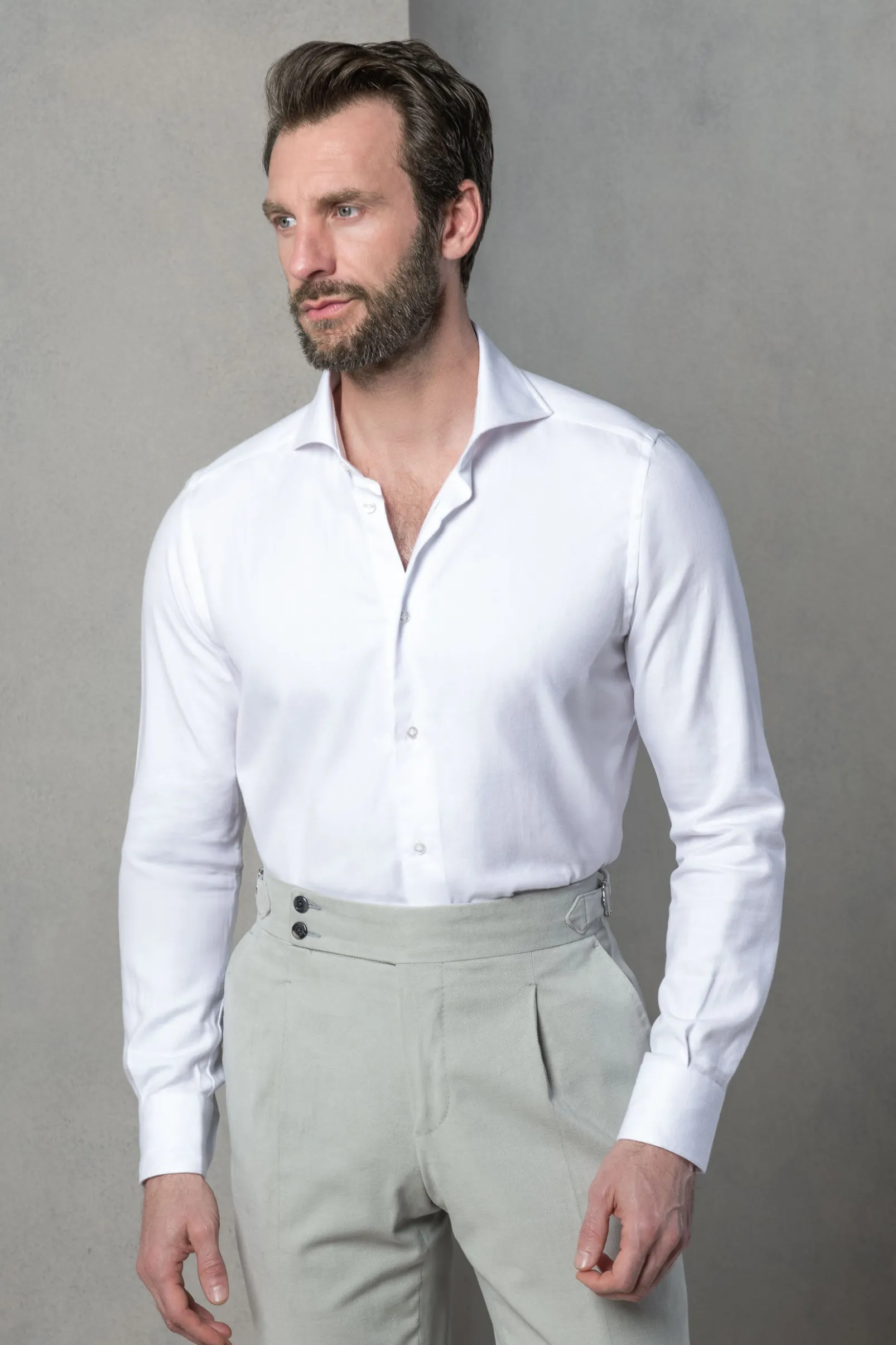 white_herringbone_cotton__0.webp White herringbone cotton and Tencel™ shirt - Made In Italy