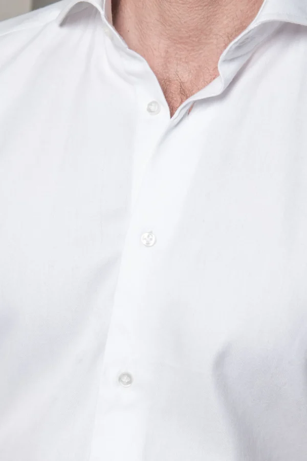 White herringbone cotton and Tencel™ shirt - Made In Italy