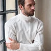 White jacquard patterned wool & cashmere turtleneck – Made in Italy
