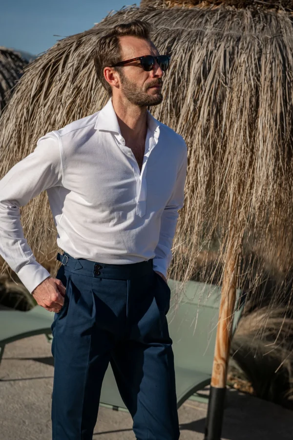 White jersey popover shirt - Made in Italy