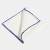 White linen pocket square with blue and light blue edges - Made in Italy