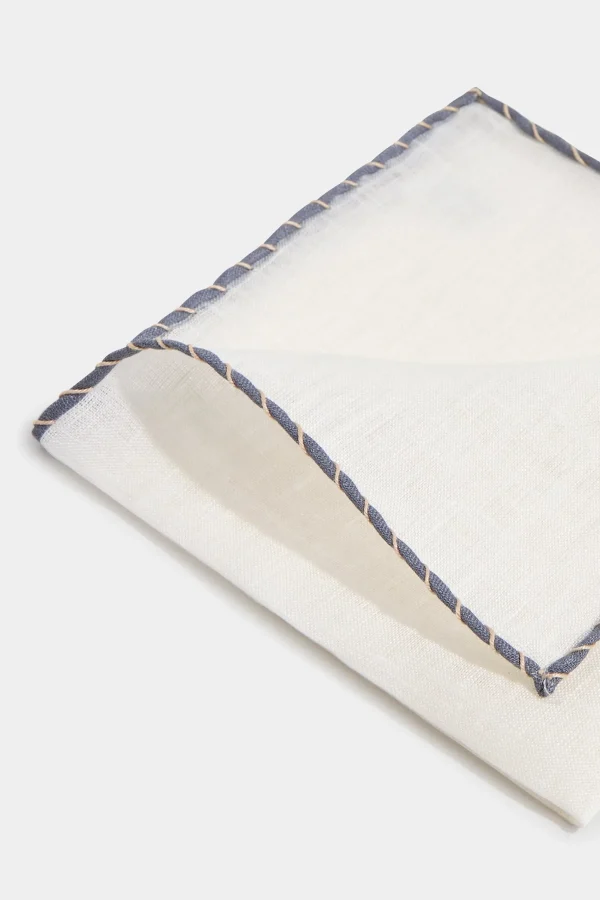 White linen pocket square with grey and beige edges - Made in Italy