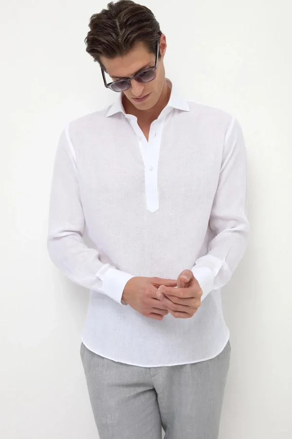 White linen popover shirt - Made in Italy
