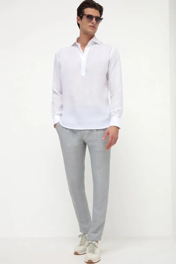 White linen popover shirt - Made in Italy