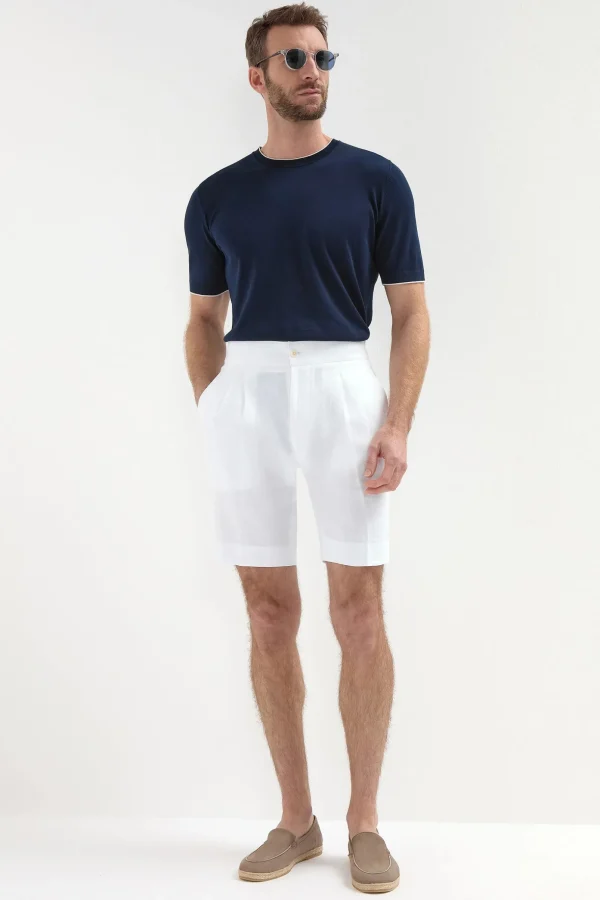 White linen relaxed shorts - Made in Italy