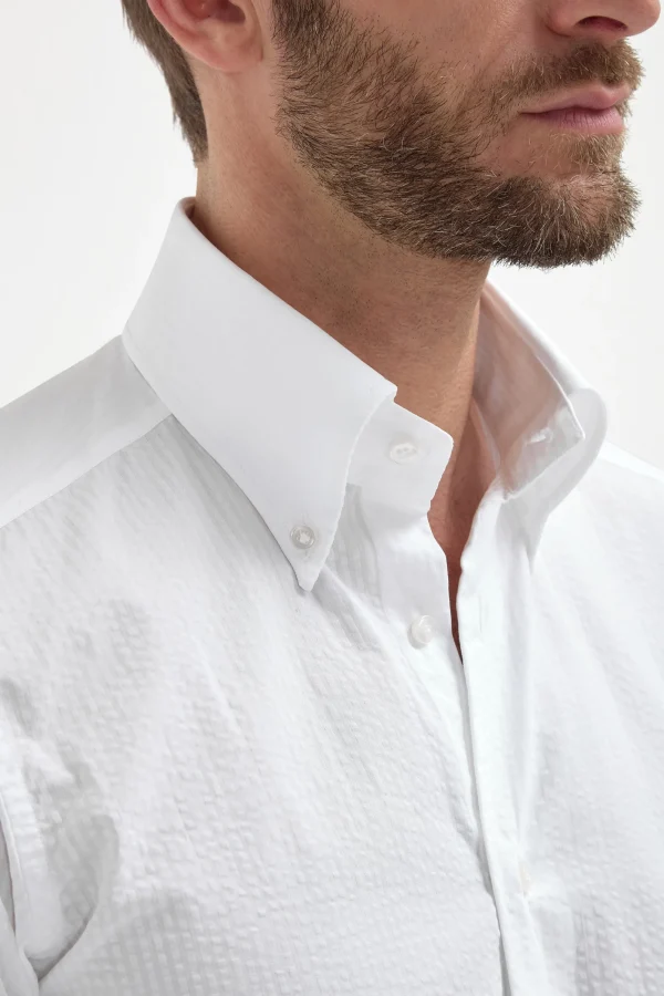 White seersucker button down shirt - Made In Italy