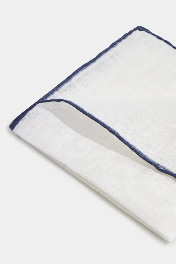 White/Blue linen pocket square - Made in Italy