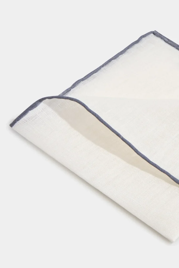 White/Grey linen pocket square - Made in Italy