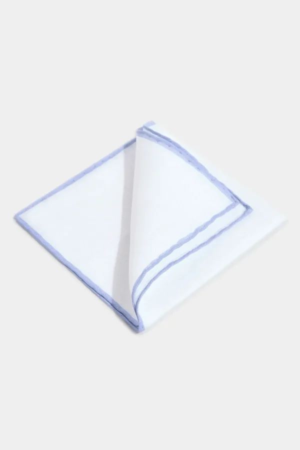 White/Light blue linen pocket square - Made in Italy