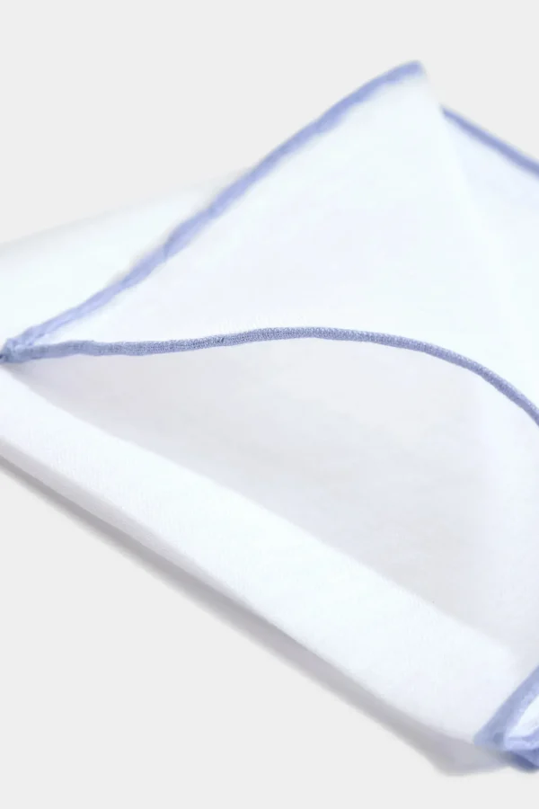 White/Light blue linen pocket square - Made in Italy