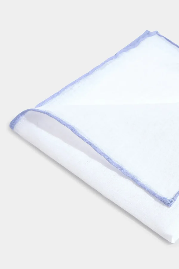 White/Light blue linen pocket square - Made in Italy